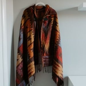 Southwestern Hooded Blanket Shawl Poncho